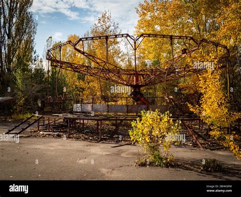 Abandoned Amusement Park In Ghost Town Pripyat Overgrown Trees And