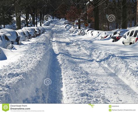 Deep Snow On The Sides Of The Street Stock Image Image