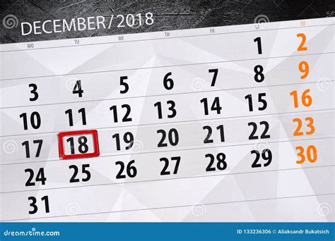 Calendar Planner For The Month December 2018 Deadline Day Tuesday 18