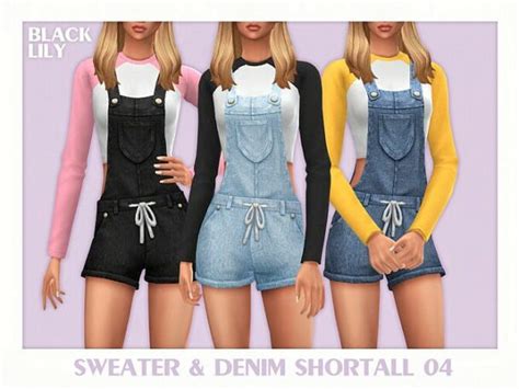 Sweater And Denim Shortall 04 By Black Lily At Tsr Lana Cc Finds