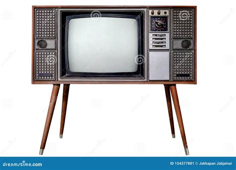 Old Tv Isolate On White With Clipping Path For Object Stock Image