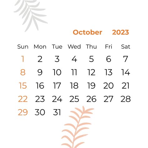 October Calendar Vector Png Images Calendar October 2023 Calendar