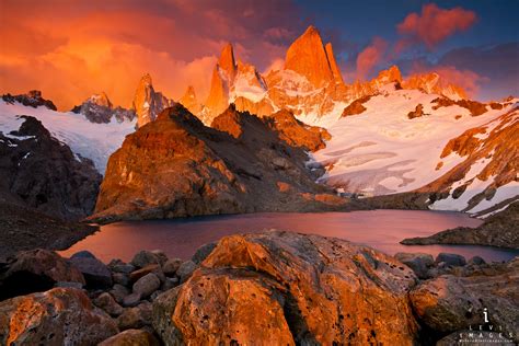 Dramatic Sunrise Over Mount Fitzroy Laguna De Los Tres Patagonia