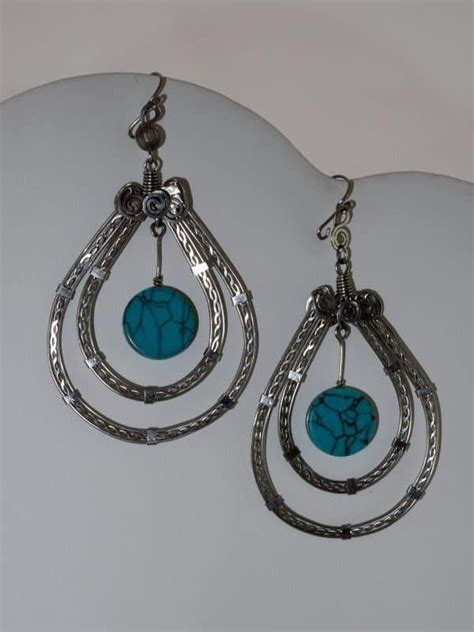 Woven Wire Turquoise Long Dangle Teardrop Earrings Salvador Guidebook