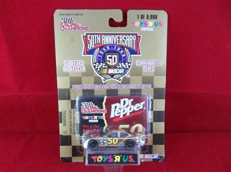 Nascar stock car with collectors card and display stand. Racing Champions 1998 NASCAR 50th Anniversary #50 Dr ...