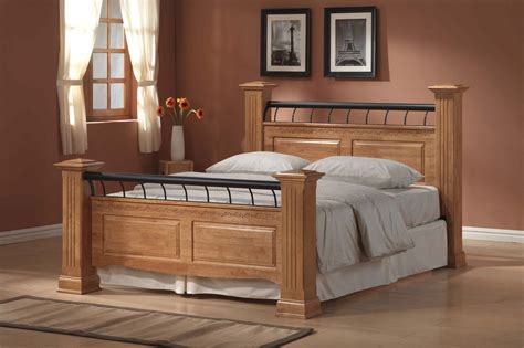Clear Coating Oak Wood Bed Frame With Footboard And Headboard Regarding
