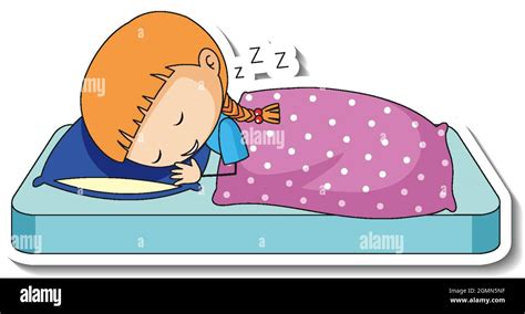 Sticker Template With A Girl Sleeping Cartoon Character Isolated