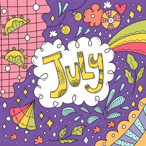 Premium Vector | July doodle hand drawn style illustration Free Vector