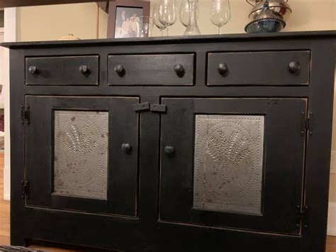 The punched tin insert is made of steel steel we put in a bucket of water for a week to let it rust. Black Amish Shaker Buffet Cabinet Punched Tin Willow Doors ...