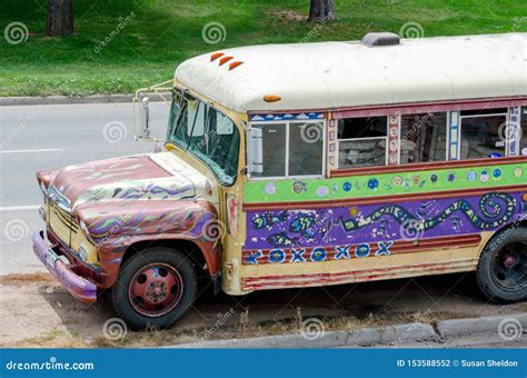 Old Colorfully Painted School Bus Editorial Photography Image Of
