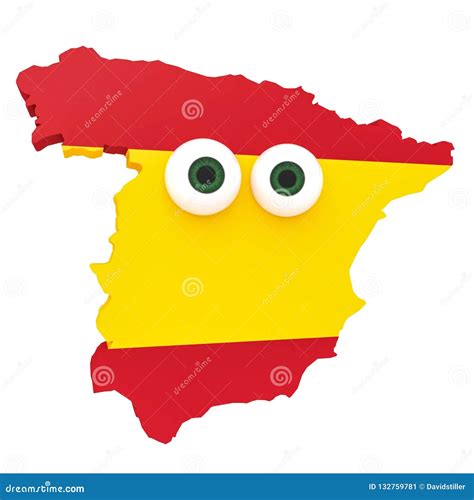 Cartoon Spanish Flag Map Spain With Big Eyes 3d Illustration Stock
