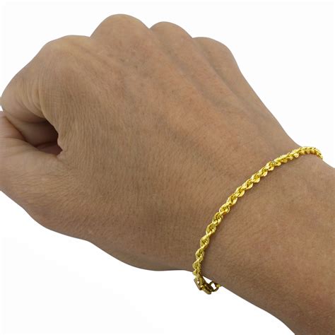 14k Yellow Gold Womens 2mm Thin Diamond Cut Rope Chain Link Bracelet