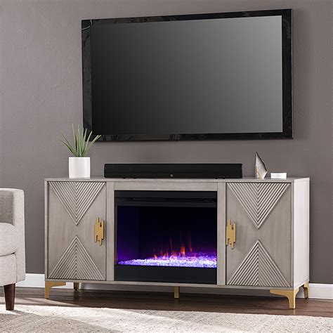Sei Furniture Lantara Color Changing Fireplace Media Storage Graywashed