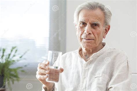 Portrait Elderly Man Drinking Water Stock Image Image Of Drinking