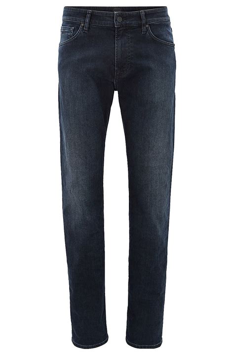 Hugo Boss Regular Fit Jeans In Overdyed Blue Black Stretch Denim Dark