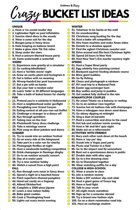 100 Crazy Bucket List Ideas Crazy Bucket List Boredom Cure Couple Bucket List