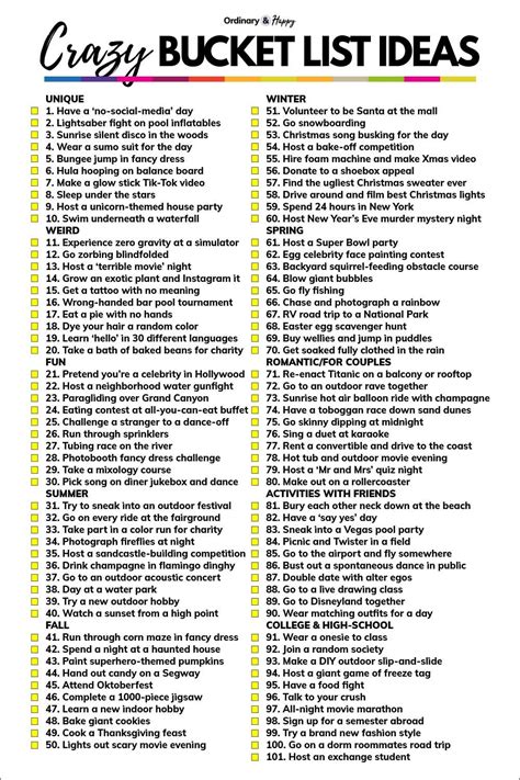 Crazy Bucket List Ideas With Free Printable Crazy Bucket List Summer