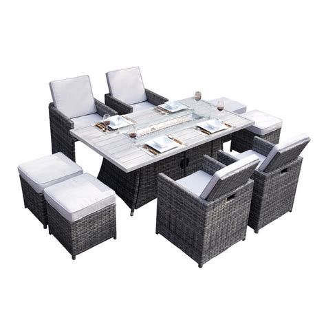 Moda Furnishings Elmer 9 Piece Gray Wicker Patio Dining Set With 4