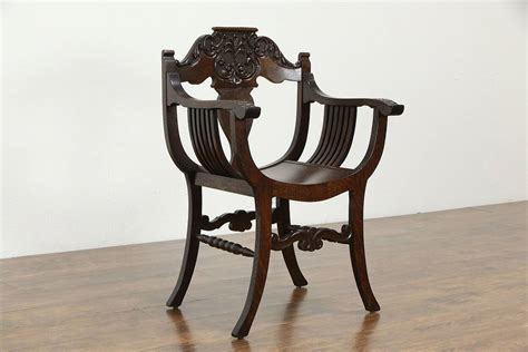 Victorian Antique Carved Oak Hall Chair Stomps Burkhardt Oh