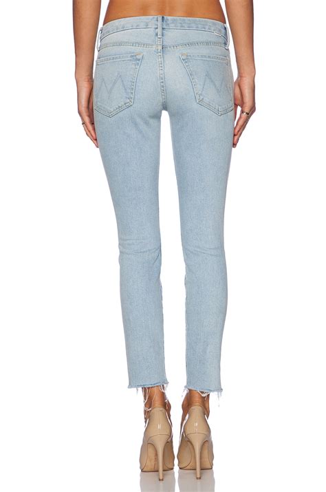 Lyst Mother Looker Ankle Fray Skinny Mid Rise Stretch Denim Jeans In Blue