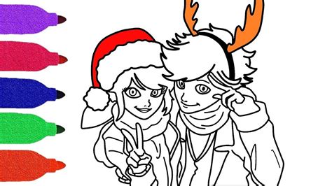Miraculous ladybug coloring pages with marinette. Miraculous Ladybug Marinette and Adrien Merry Christmas ...