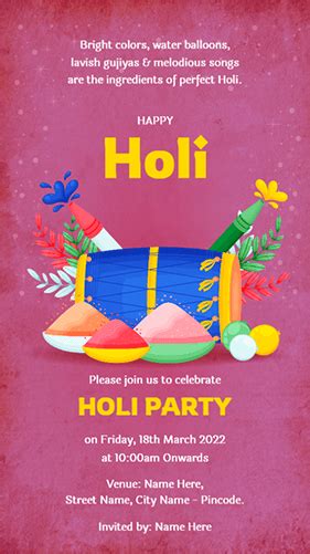 Holi Theme Kitty Party Invitation Card Happy Invites Online Ecard Maker