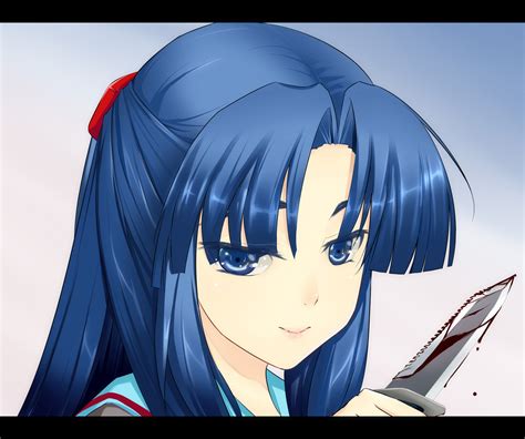 Asakuraryouko Blood Blueeyes Bluehair Close Knife Longhair School