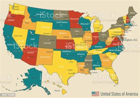 Usa Map With Federal States All States Are Selectable Vector Stock