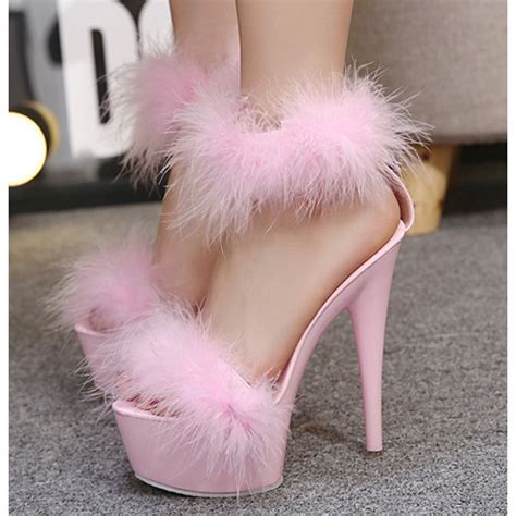 Pink Feather Fur Flurry Sexy Platforms Super High Stiletto Heels