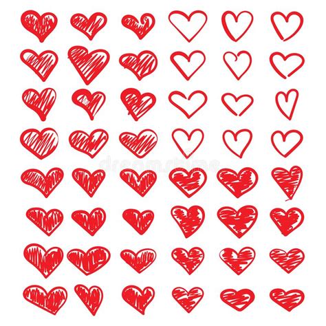 Vector Illustration Of Red Doodle Hearts A Set Of Hand Drawn Hearts