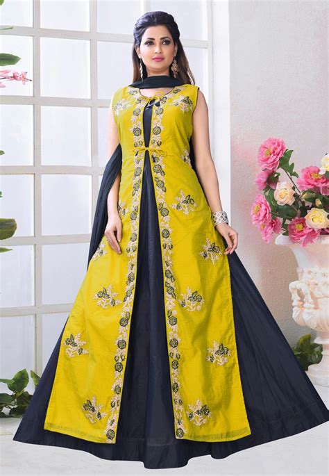 Huge collection, amazing choice, 100+ million high quality, affordable rf and rm images. Buy Gray Silk Readymade Jacket Style Anarkali Suit 156773 ...
