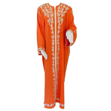 Moroccan Orange Kaftan Maxi Dress Caftan Size Large For Sale At 1stdibs