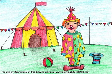 Clown With Circus For Kids Colored Pencils Drawing Clown With Circus