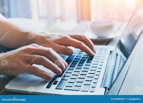 Typing On Keyboard Close Up Of Hands Of Business Person Working On