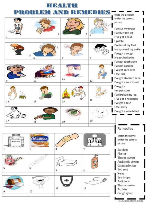 health problems and remedies english esl worksheets pdf and doc