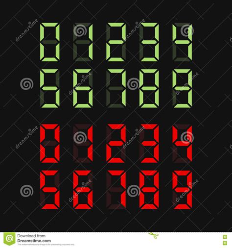 Green And Red Digital Numbers Set Vector Stock Vector Illustration