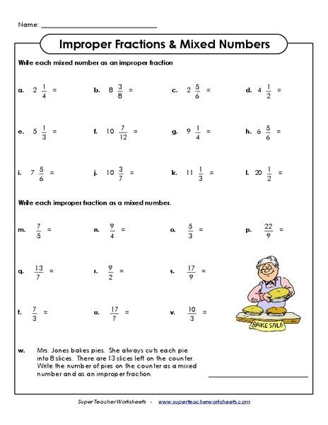 Converting Mixed Numbers To Improper Fractions Worksheet 4th Grade