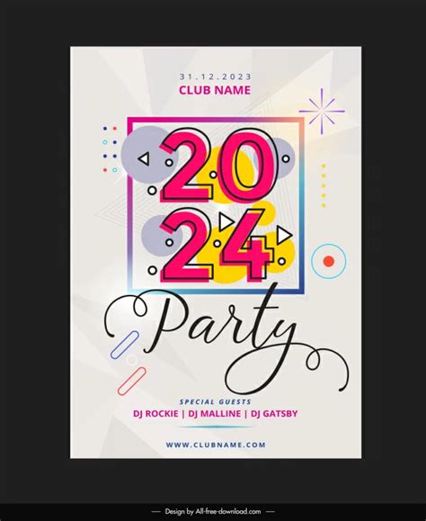 Party 2024 Banner Template Flat Handdrawn Classic Vectors Graphic Art