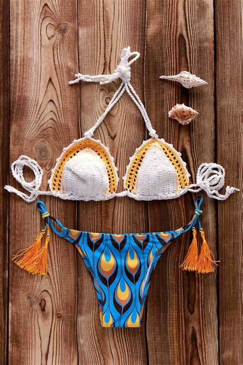 printed crocheted bikini set crochet bikini set bikinis swimwear