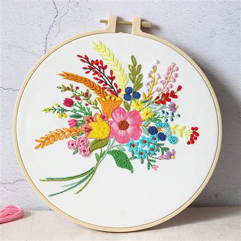Diy Kit Embroidery Plants Flowers Embroidery Kit Diy Kit Etsy