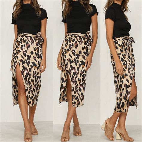 2020 Newest Women Chiffon Leopard Print Maxi Skirt Ladies High Waisted