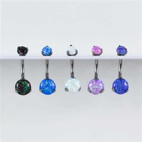 Titanium Prong Set Opal Belly Ring Titanium Belly Ring Belly Button