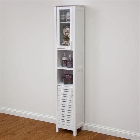 Welcome to kitchen cabinet outlet, your kitchen & bath supermarket price match guarantee! Tall Slim Cupboard Display Cabinet - White Shelves Storage ...