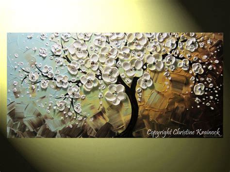 Custom Art Abstract Painting White Cherry Tree Blossoms Flowers Textur