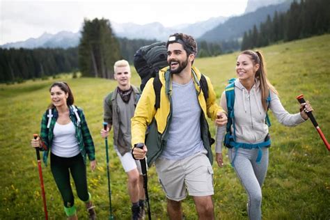 Group Of Friends On A Mountain Young People On Mountain Hike Stock