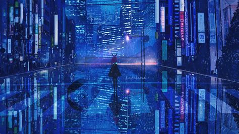 Lifeline Anime Blue City Cityscape Reflection Wallpaper Resolution