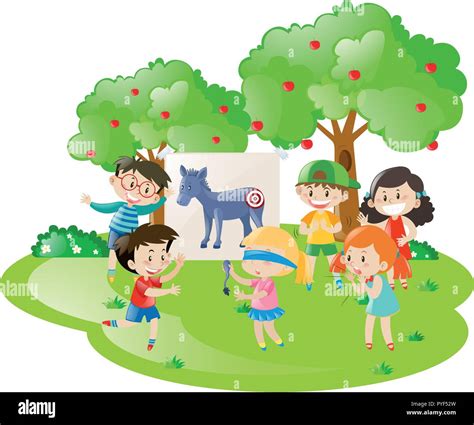 Children Playing Game In The Park Illustration Stock Vector Image And Art