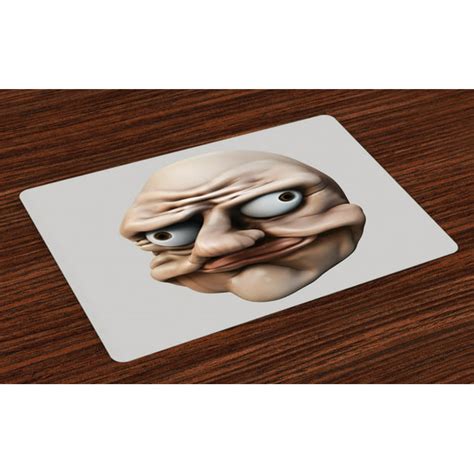 Humor Placemats Set Of 4 Grumpy Internet Troll Face With Trippy