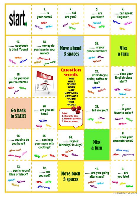 Question Words Board Game Board Game English Esl Worksheets Pdf And Doc