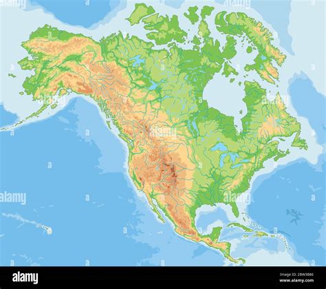 Mapa Físico De América Del Norte Con Alto Detalle Imagen Vector De